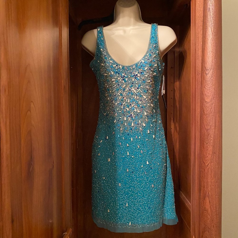 Turquoise Beaded with Rocks Cocktail Dress from Aidan Mattox-NWT